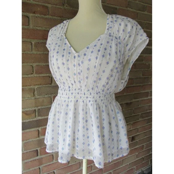 Old Navy Waist-Defined Printed Dolman-Sleeve Top White Geo Women's S - Picture 14 of 16